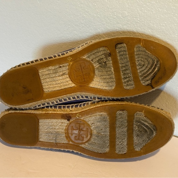 Tory Burch Canvas Espadrille Flats Purple Leather Logo Size 10 - Picture 9 of 9